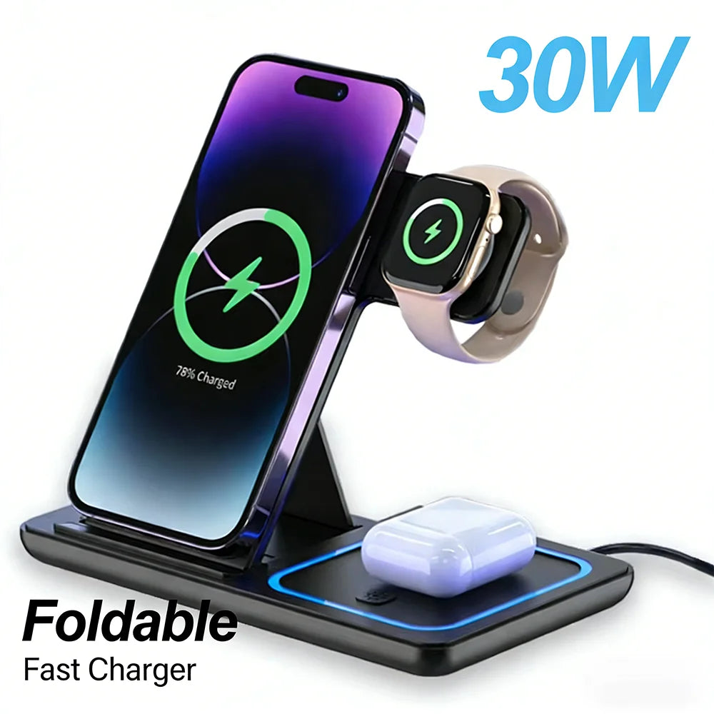 3 in 1 Foldable Wireless Charging Station for iPhone 17 16 15 14 13 Pro Max iWatch Ultra Airpods Pro Fast Charger Stand Dock