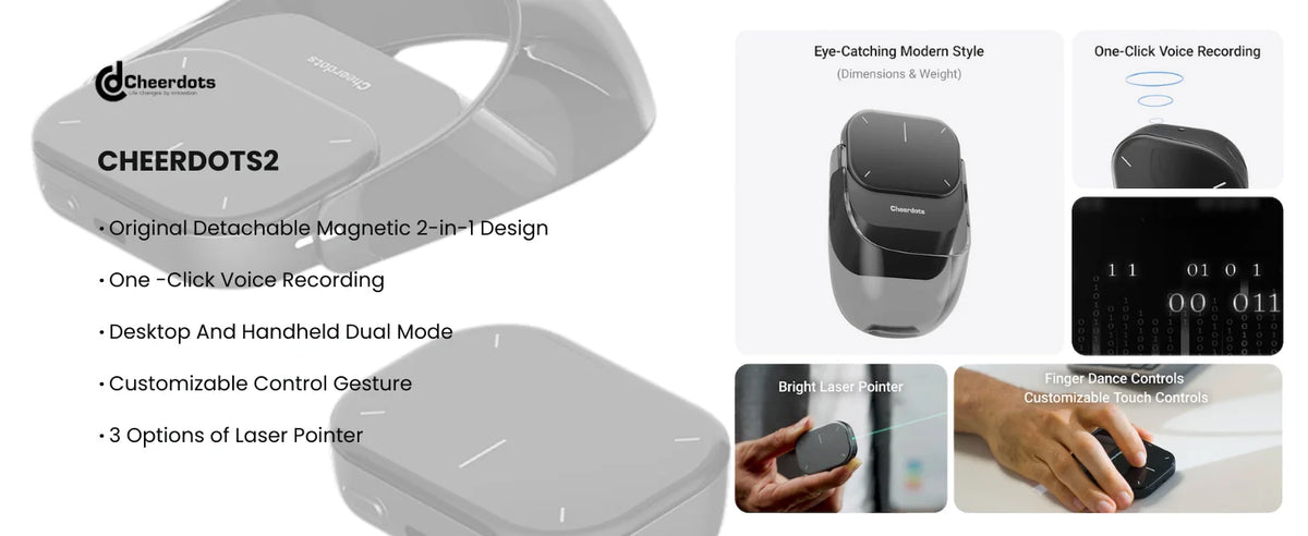 Cheerdots 2 Wireless Air Mouse – Detachable Touchpad with AI Recording
