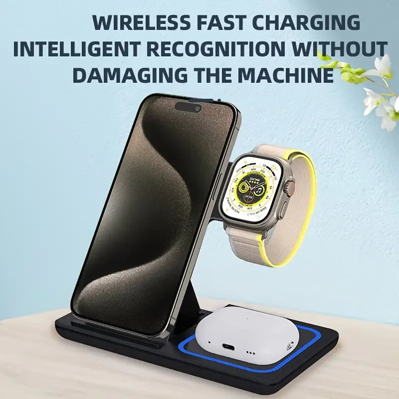 3 in 1 Foldable Wireless Charging Station for iPhone 17 16 15 14 13 Pro Max iWatch Ultra Airpods Pro Fast Charger Stand Dock