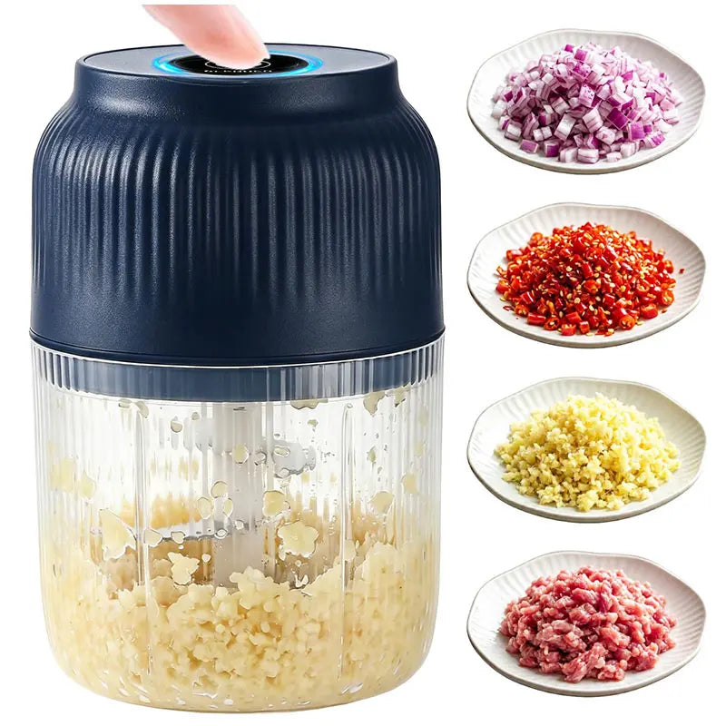 Electric Garlic Chopper with 6 Stainless Steel Blades, Mini Food Processor & Food Chopper for Kitchen, Portable Garlic Mincer