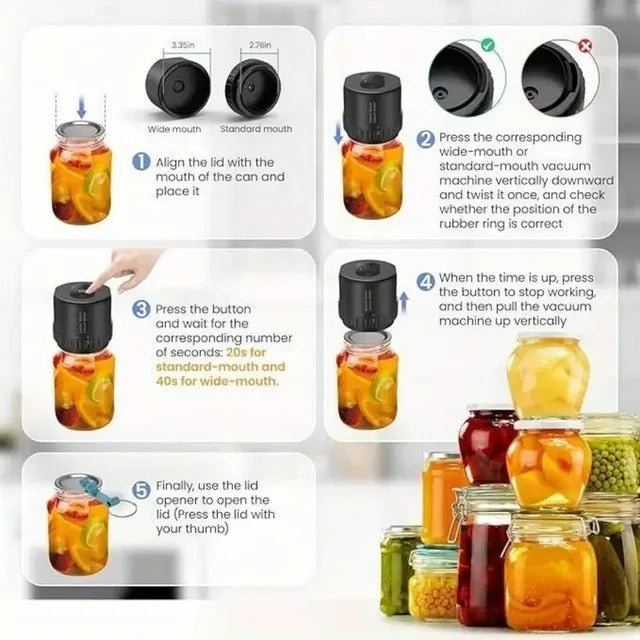 Electric Mason Jar Vacuum Sealer Kit - Upgrade Automatic Vacuum Sealer With External Assembly Vacuum Pump, Mason Jar Vacuum Seal
