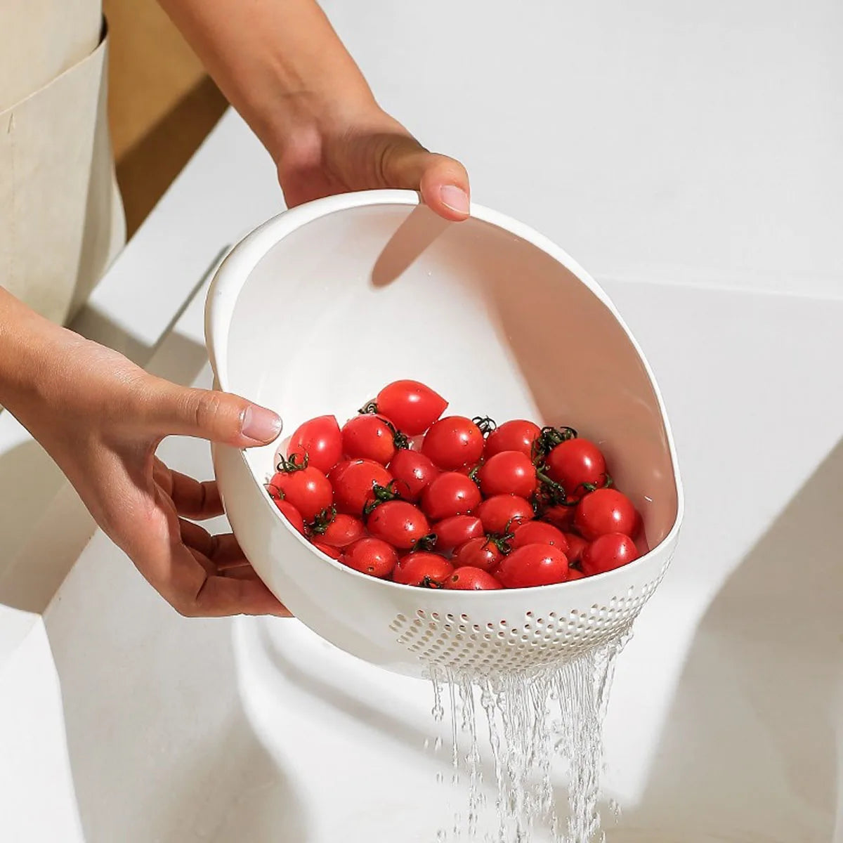 Colander Rice Bowl & Drain Basket with Handle – Fruit & Vegetable Washing Basket