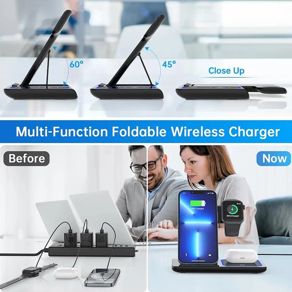 3 in 1 Foldable Wireless Charging Station for iPhone 17 16 15 14 13 Pro Max iWatch Ultra Airpods Pro Fast Charger Stand Dock