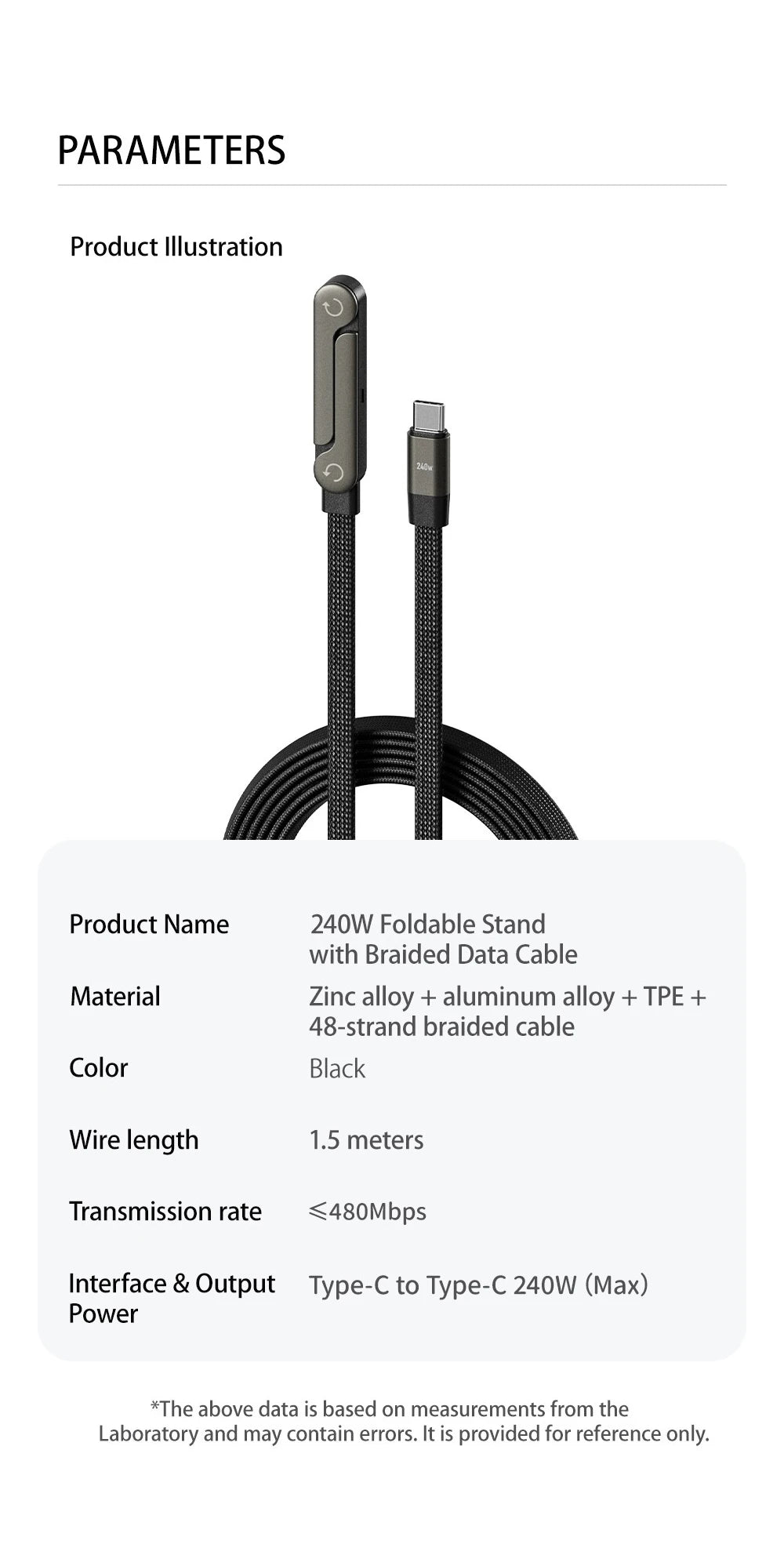 240W USB-C Charging Cable with Foldable Phone Stand - PrimeNest