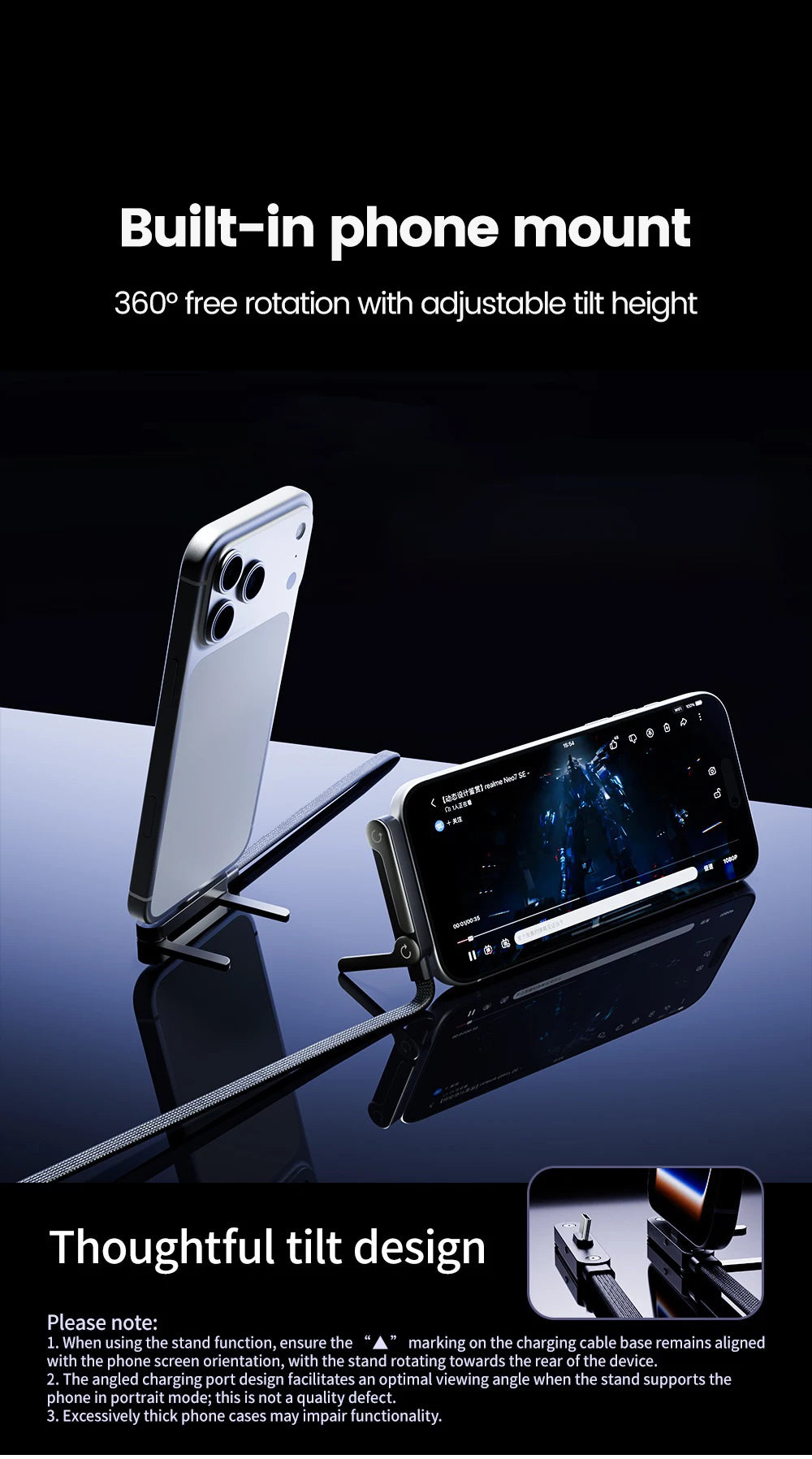 65W USB-C Fast Charging Cable with Phone Holder - PrimeNest