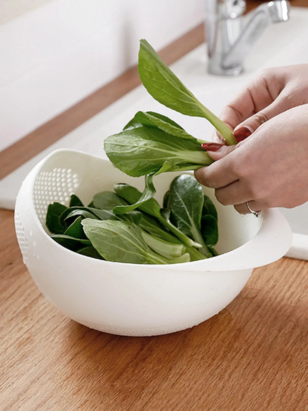 Colander Rice Bowl & Drain Basket with Handle – Fruit & Vegetable Washing Basket
