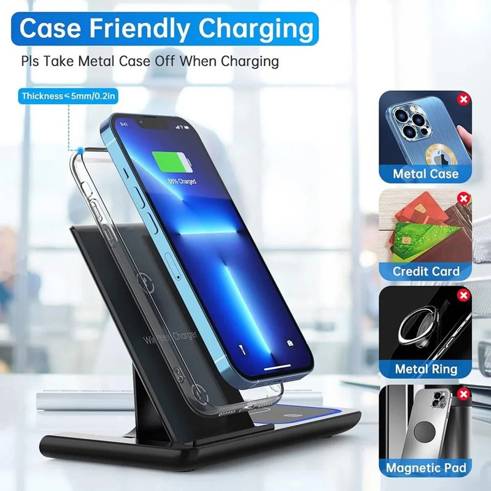 3 in 1 Foldable Wireless Charging Station for iPhone 17 16 15 14 13 Pro Max iWatch Ultra Airpods Pro Fast Charger Stand Dock