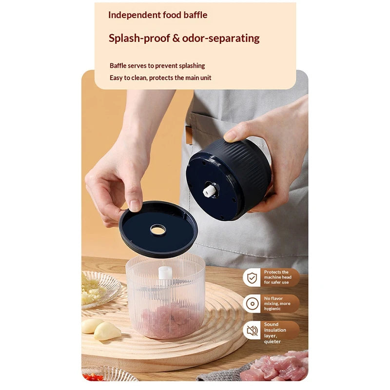 Electric Garlic Chopper with 6 Stainless Steel Blades, Mini Food Processor & Food Chopper for Kitchen, Portable Garlic Mincer