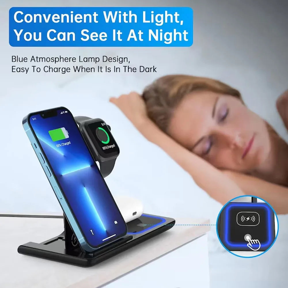 3 in 1 Foldable Wireless Charging Station for iPhone 17 16 15 14 13 Pro Max iWatch Ultra Airpods Pro Fast Charger Stand Dock