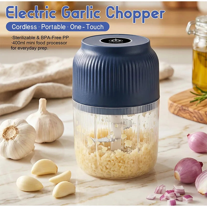 Electric Garlic Chopper with 6 Stainless Steel Blades, Mini Food Processor & Food Chopper for Kitchen, Portable Garlic Mincer